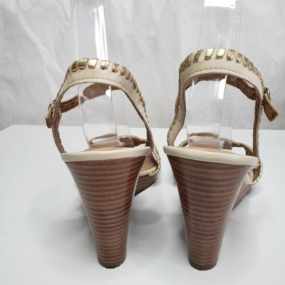 Jack Rogers Clare Wedge Sandal 10‎ Bone Ivory Gold Ankle Strap - Picture 7 of 10